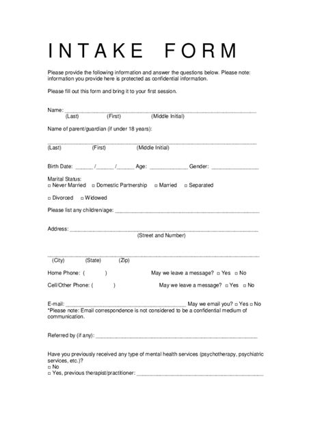Fillable Online Counseling Intake Form Template - Fill Online ...