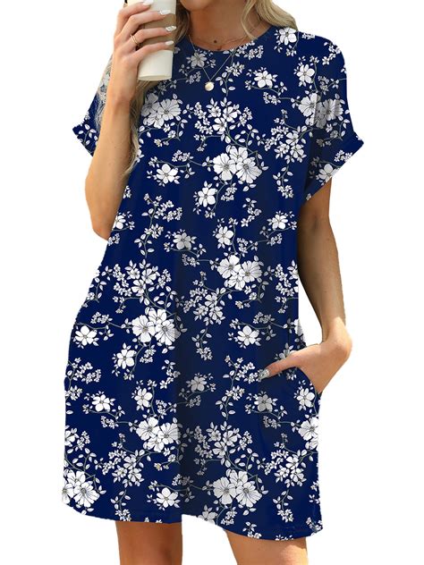 TEMOFON T Shirt Dresses for Women Summer Boho Floral Print Tunic ...