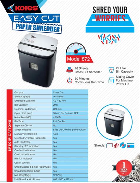 Kores Heavy Duty Cross Cut Paper Shredder Machine Model 872 – K T ...