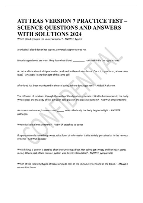 ATI TEAS VERSION 7 PRACTICE TEST – SCIENCE QUESTIONS AND ANSWERS WITH ...