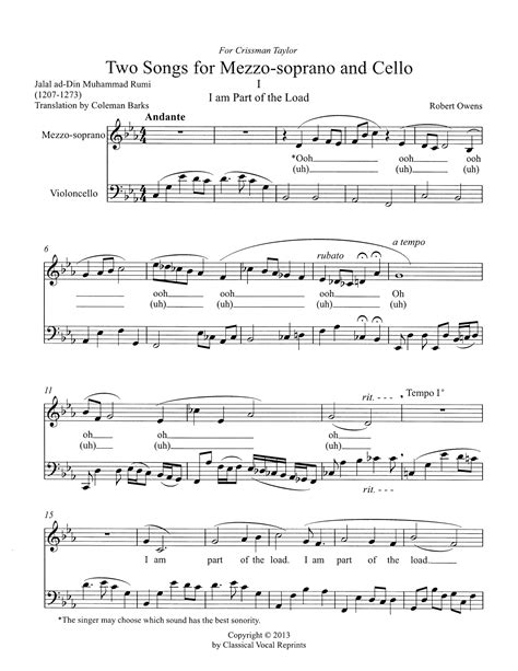 Two Songs for Mezzo-Soprano and Cello, Op. 120 (Poems by Rumi 1207-1273 ...