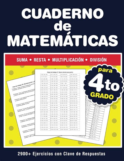 Cuaderno De Matemáticas Para 4to Grado Suma Resta Multiplicación ...