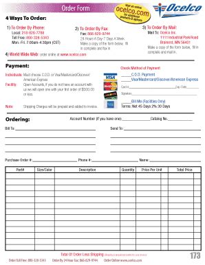 Ocelco Order Form - Blank Fillable Template | Fill Out, Print ...