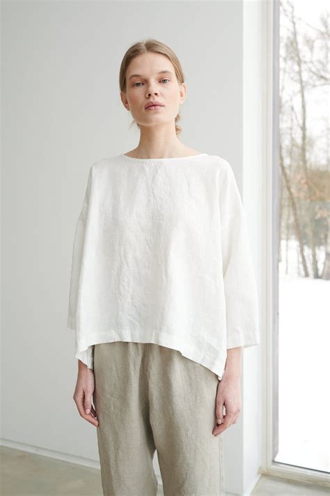 Harper Milky White Linen Blouse - Etsy UK