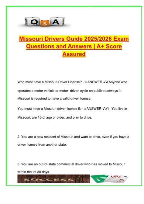 Missouri Driver’s Guide Exam 2025/2026 – 100% Solved Questions on ...