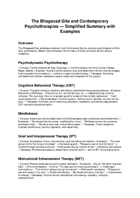 Bhagavad Gita & Psychotherapy: A Simplified Overview - Studocu