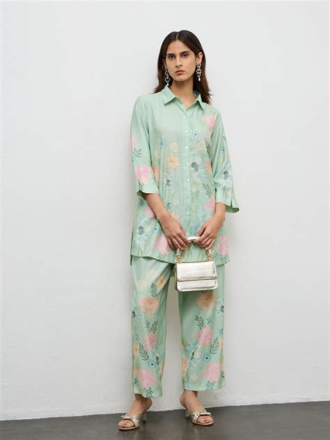 Buy Vark Mint Green Floral Printed Ethnic Set from Westside