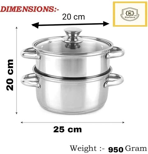 Konava Stainless steel Two Tier Steamer set with lid/momo steamer ...