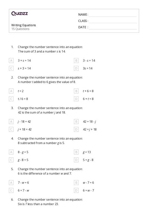 50+ Writing Equations worksheets for 6th Class on Quizizz | Free ...