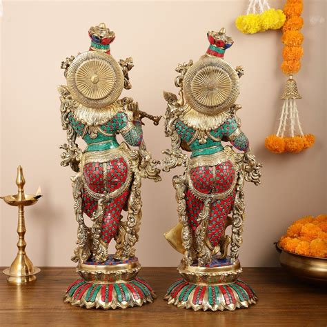 Buy Brass Radha Krishna Idols with Lotus Base 26 " - Budhshiv.com