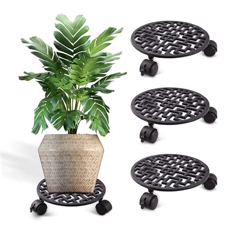 Sharpex Heavy Duty Plant Pot Trolley with Wheels | 4 PC Round Plant ...