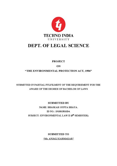 Environmental Law II Project on The Environmental Protection Act, 1986 ...