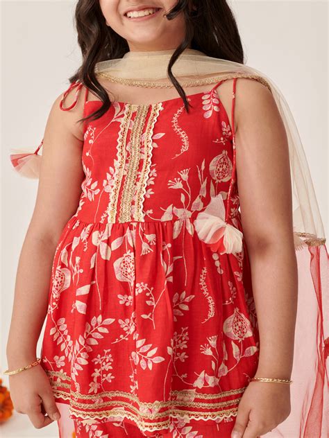 Buy Sha Red Slub Sharara Set Online