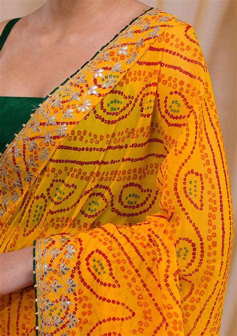 Buy Yellow Gotapatti Georgette Saree - Koskii