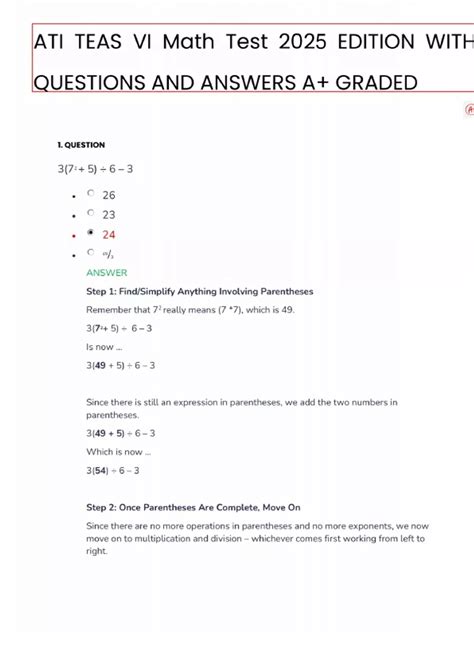 TEST BANK FOR ATI TEAS VI Math Test 2025 EDITION WITH QUESTIONS AND ...