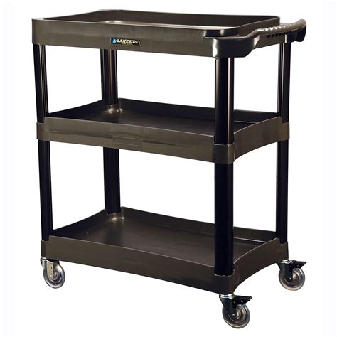 Lakeside 2507 Plastic Utility Cart with Deep Well Shelves, Charcoal, 3 ...