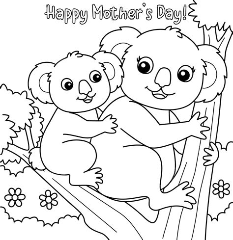 Kids Coloring Page Cute Koala Wishing You A Happy Mothers Day Vector ...
