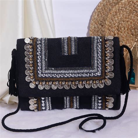 Boho Black Jute Coin Flap Bag – Indiaztrend