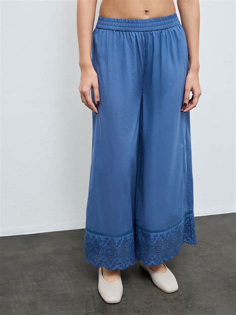 Buy Zuba Indigo Schiffli Embroidered Palazzos from Westside