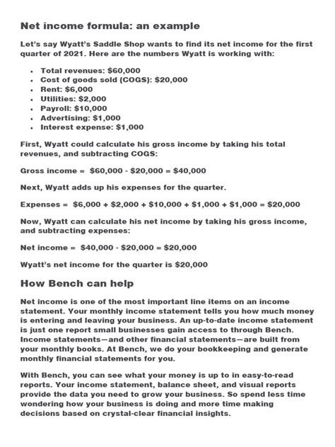 Image result for Net Income Calculation Examples