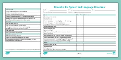 Speech and Language Concerns Checklist