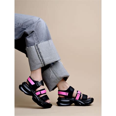 Buy Shoetopia Smart Casual Black and Pink Sandals for Women Online