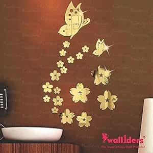 Buy Wall1ders - 21 Butterfly Flower 3D Mirror Stickers for Wall Large ...