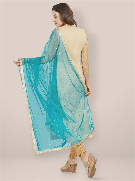 Embellished Net Teal Blue Dupatta Dupatta Bazaar