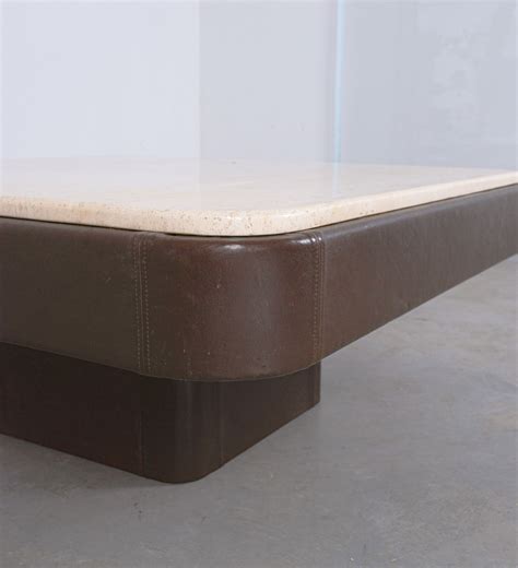 De Sede DS 47 Large Square Table Brown Leather Travertine Stone, circa ...