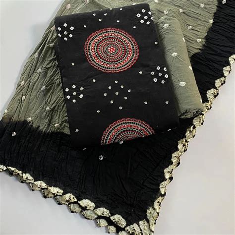 Cotton Mirror Thread work Bandhani Material (Unstitched) – Ethenika.com
