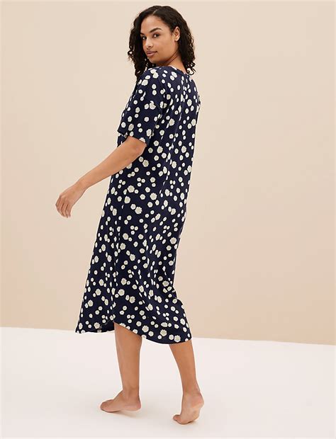 Buy IBO Cotton Daisy AOP Long Nightdress at Marks & Spencer