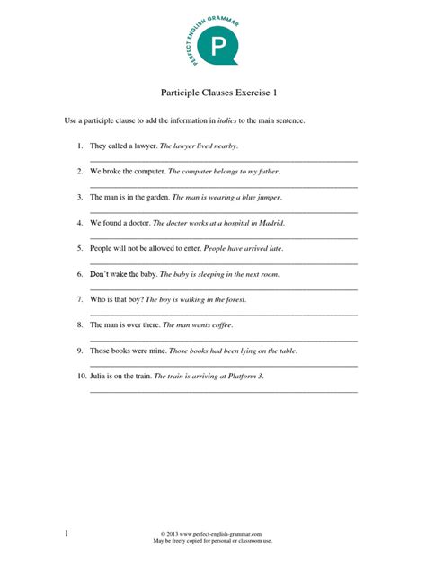 Image result for Participle Clauses Exercises