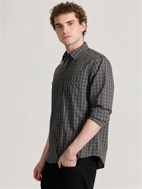 Torsten - Relaxed Fit Checks Shirt - Dark Grey – Espanshe