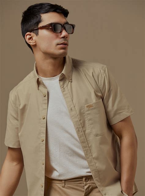 Buy Desert Oxford Shirt | Casual Beige Solid Shirts for Men Online ...