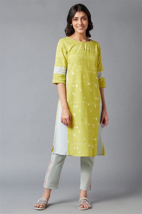 Buy Light Yellow Cotton Dobby Kurta With Embroidery Detail @ 1999 | W ...