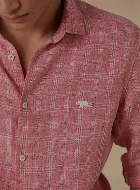 Sakura Mist Linen Shirt Casual Pink Check Shirts for Men Online | Andamen