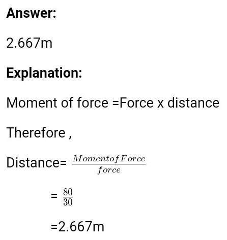 The movement of a force around a pivot is 80Nm . If the applied force ...
