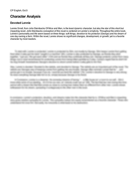 SOLUTION: Character analysis devoted lennie lennie small from john ...