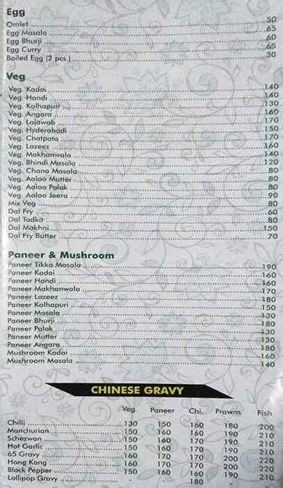 Menu at Powai Darbar, Mumbai