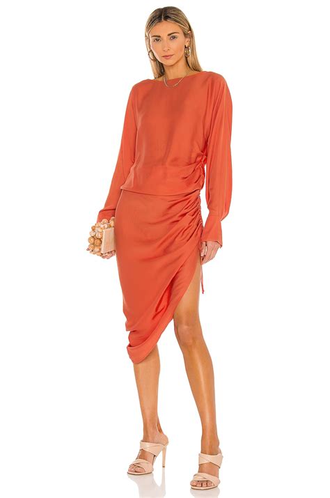 L'Academie the Geni Midi Dress in Terracotta Red | REVOLVE