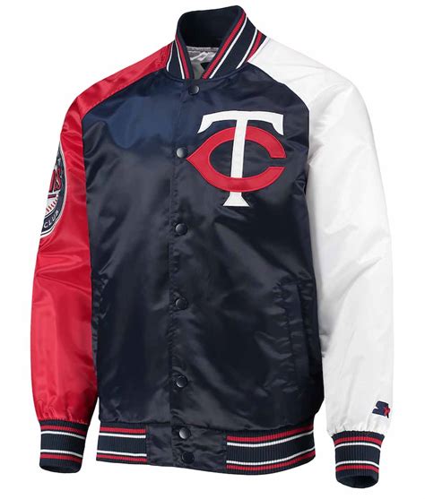 Navy/Red Satin Starter Minnesota Twins Reliever Jacket - Jackets Expert