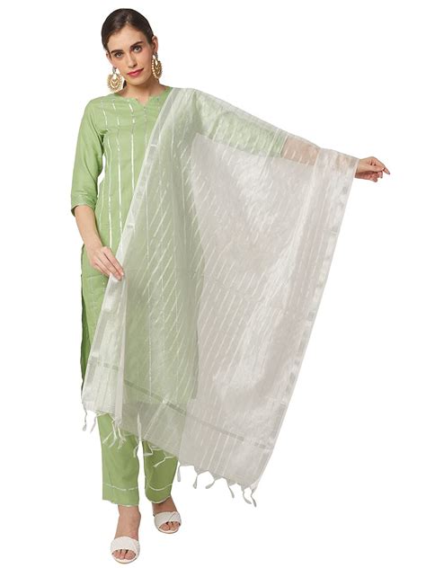 Buy Dupatta Bazaar Women's Blended White Silk Dupatta With Silver ...