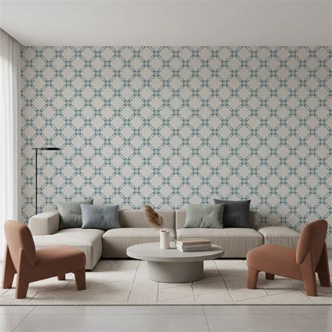 Azure Lattice Wallpaper with Soft Floral Grid Pattern