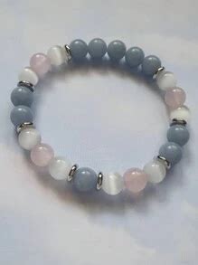 1pc Boho Beaded Bracelets 8mm Aquamarine Rose Quartz Selenite Stretch ...