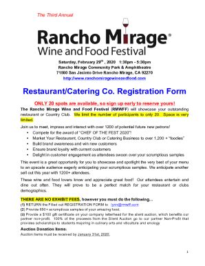 Fillable Online Restaurant and Catering Co. Registration form Fax Email ...