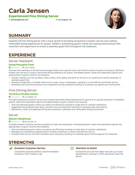 Dining Room Server Job Description