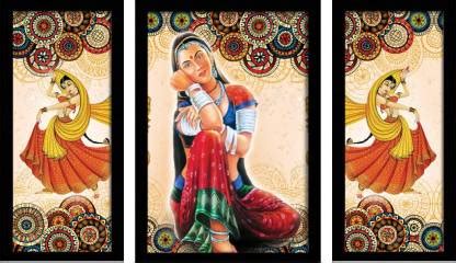 komstec Wall Sunboard Poster 3 Set of Rajasthani Folk Music Dance ...