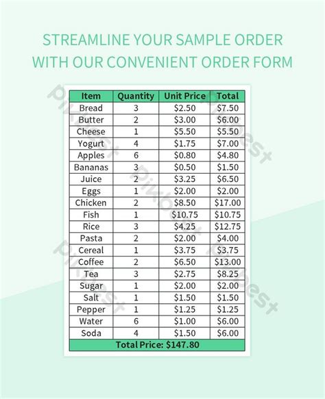 Sample Order Form in Excel 的图像结果