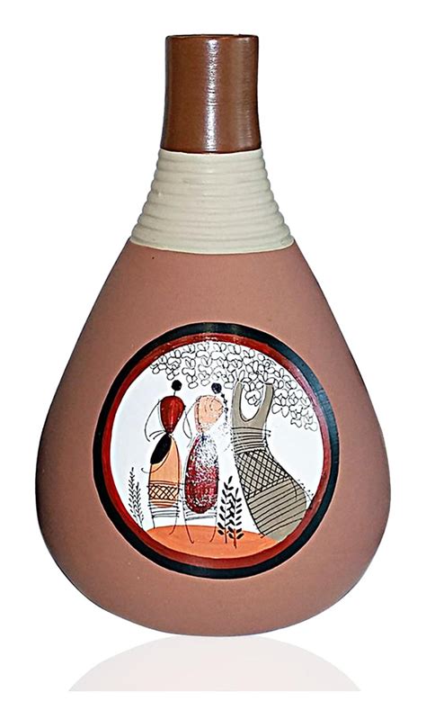 Buy Chemould Terracotta Hand Painted Flower Vases (25.4 cm, Brown, Pack ...