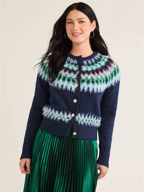 Free Assembly Women’s and Women's Plus Fair Isle Cardigan Sweater ...